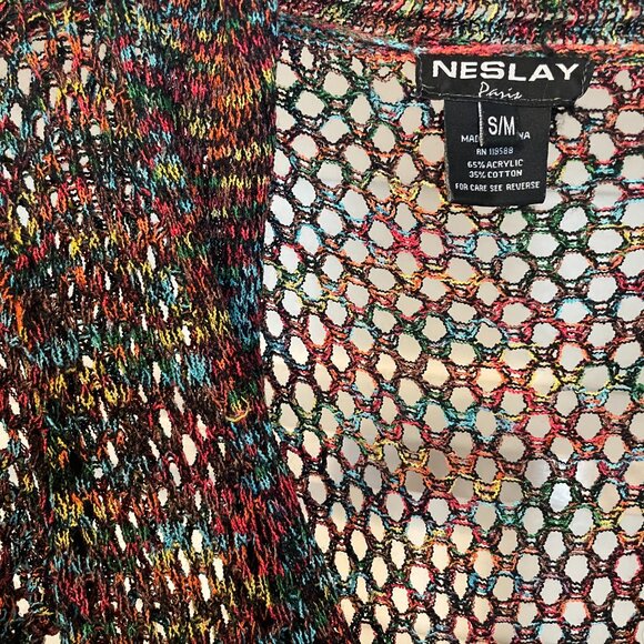 Neslay Paris Multicolor Rainbow Crochet Front Tie Cardigan – Size S/M - Picture 6 of 10